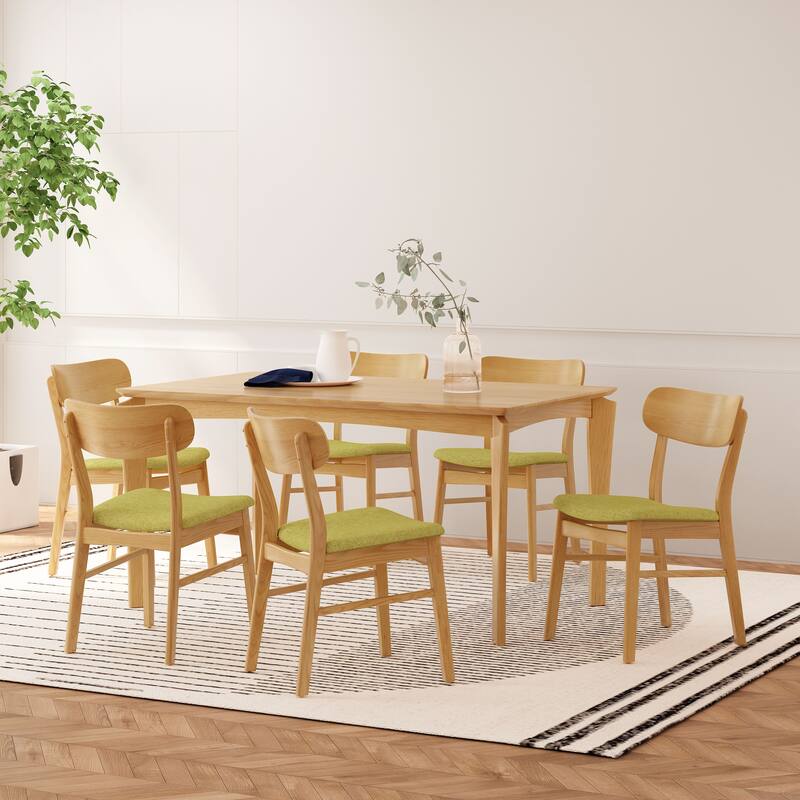 Ballantrae Wood 7 Piece Dining Set by Christopher Knight Home - Natural Oak+ Green Tea