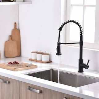 Matte Black 1-Handle Deck-Mount Pull-Down Handle Kitchen Faucet
