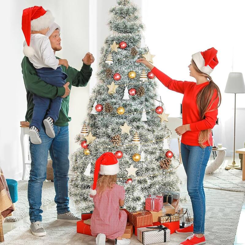 7.5ft Pre-lit Artificial Christmas Tree, Prelighted Artificial Hinged Spruce Xmas Tree 1000 Branch Tips, 450 Incandescent Lights