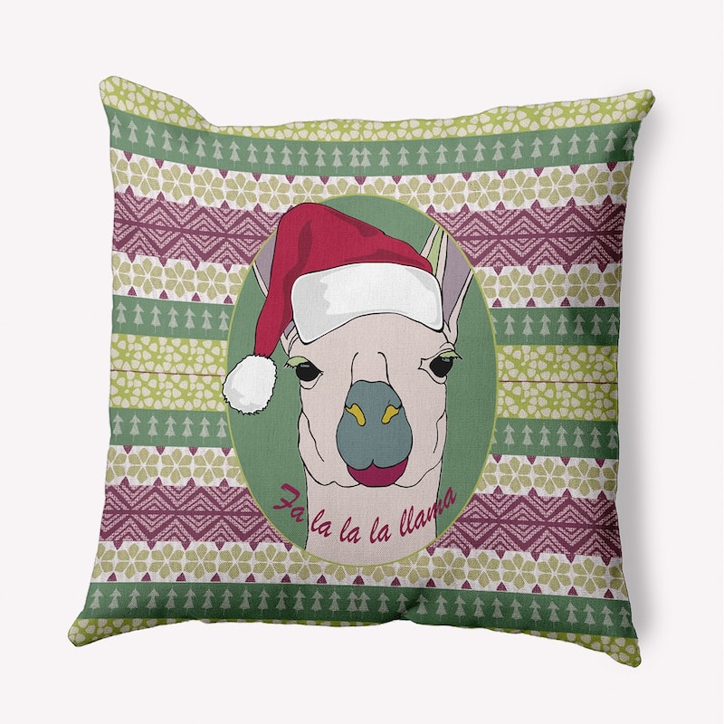Fa La Llama Christmas Indoor/Outdoor Throw Pillow - 16" x 16" - Succulent Green