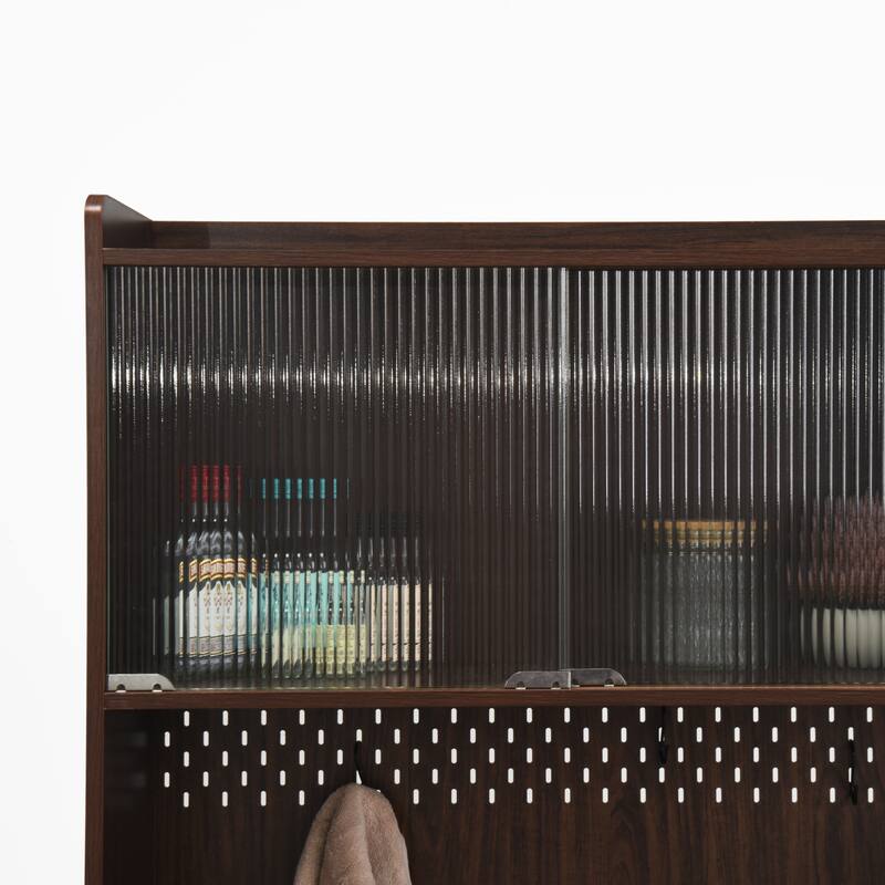 71"Tall Kitchen Pantry Storage Cabinet, Large Capacity Display Cabinet with Reeded Glass Doors and Microwave Stand