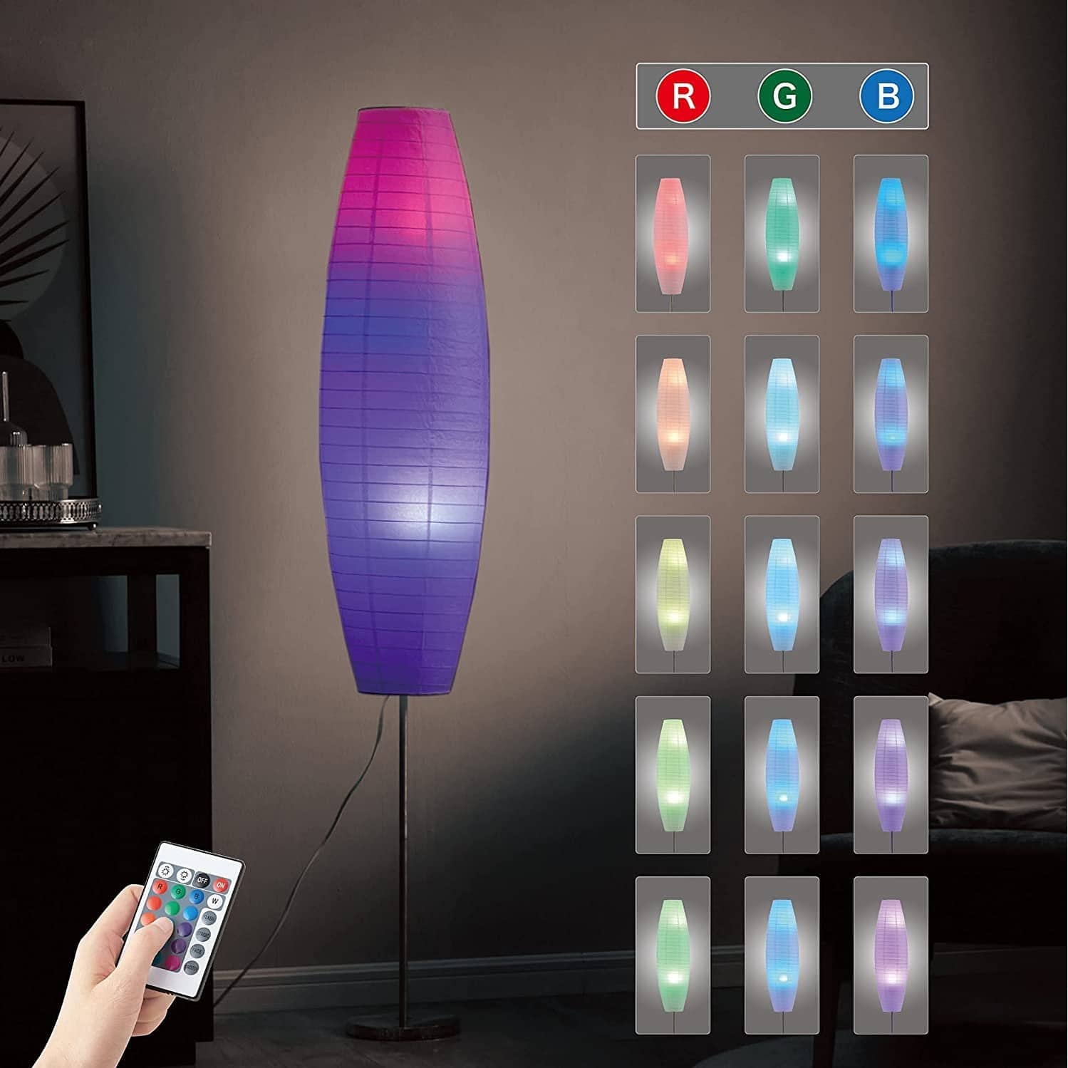 Color Changing Floor Lamp With Two RGB LED Bulbs And Remote Control