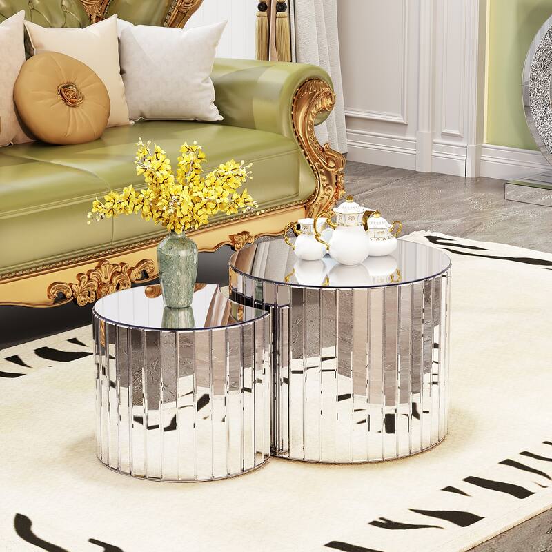 Luxury mirror coffee table - silver modern living room furniture Small coffee table suitable for modern home furniture
