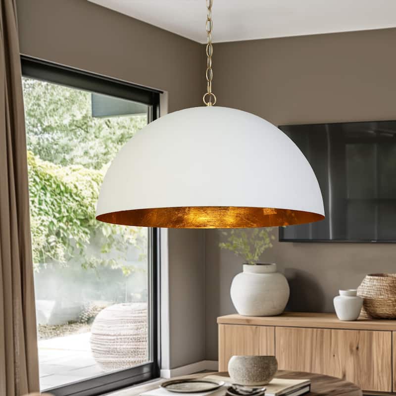 Modern Classic 1-Light Large Pendant White Gold Fixture for Kitchen Dining Room - 23.6 " × 11.8 "