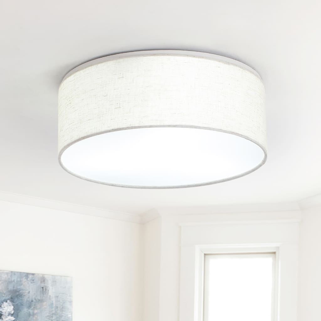 Modern 3-Light Fabric Drum Flush Mount Ceiling Light for Bedroom Hallway Foyer