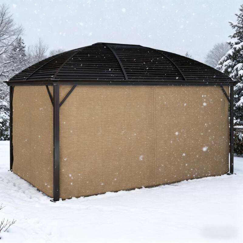 Steel Roof Gazebo with Curtains, Ceiling Hooks, and Windproof Design