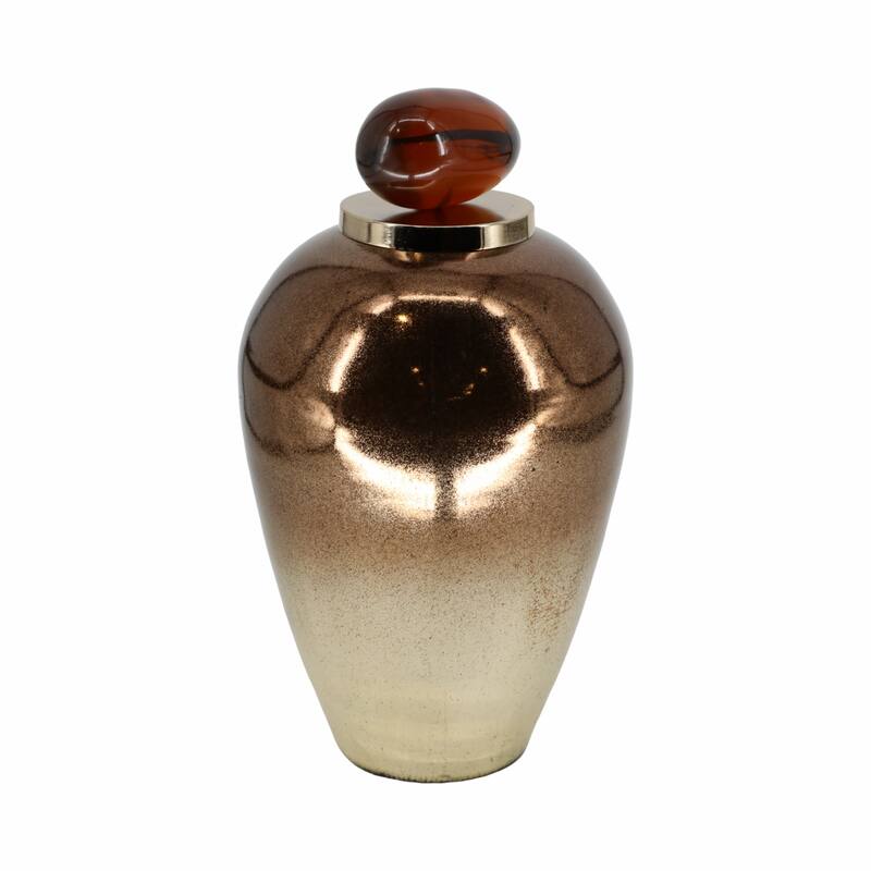 Sagebrook Home Glass Copper Ombre Novelty Temple Vase With Resin Topper