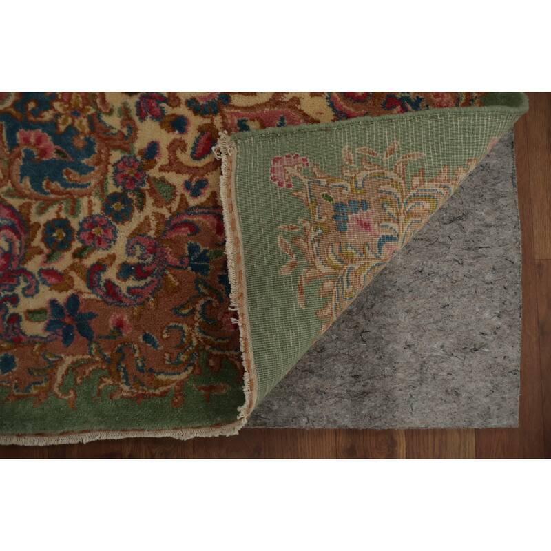 Hand Knotted Oriental 100% Wool Carpet Traditional Floral Green Kerman Area Rug - 11' 9'' X 8' 6''