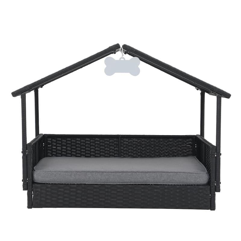 Outdoor Cushioned Wicker Dog House Pet Bed