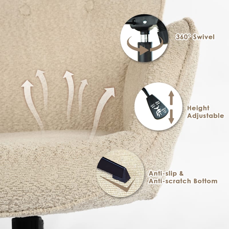 HomyLin Upholstered Accent Chair Elegant Beige Fabric Side Chair No Wheels