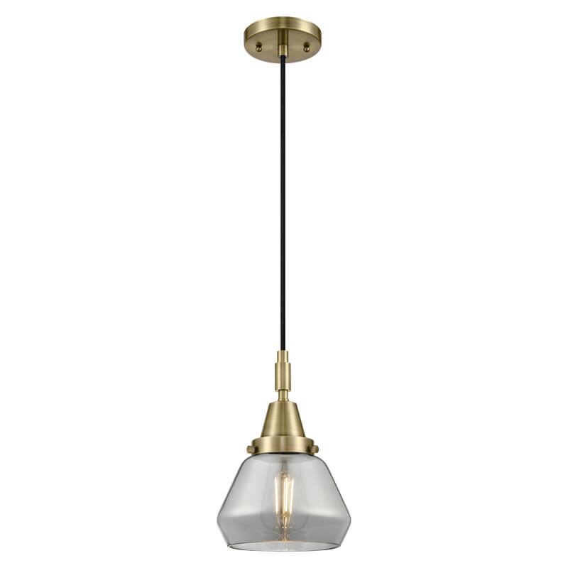 Innovations Lighting Downtown Urban - Caden Fulton - 1 Light 7" Cord Hung Mini Pendant - Antique Brass/Light Smoke Shade