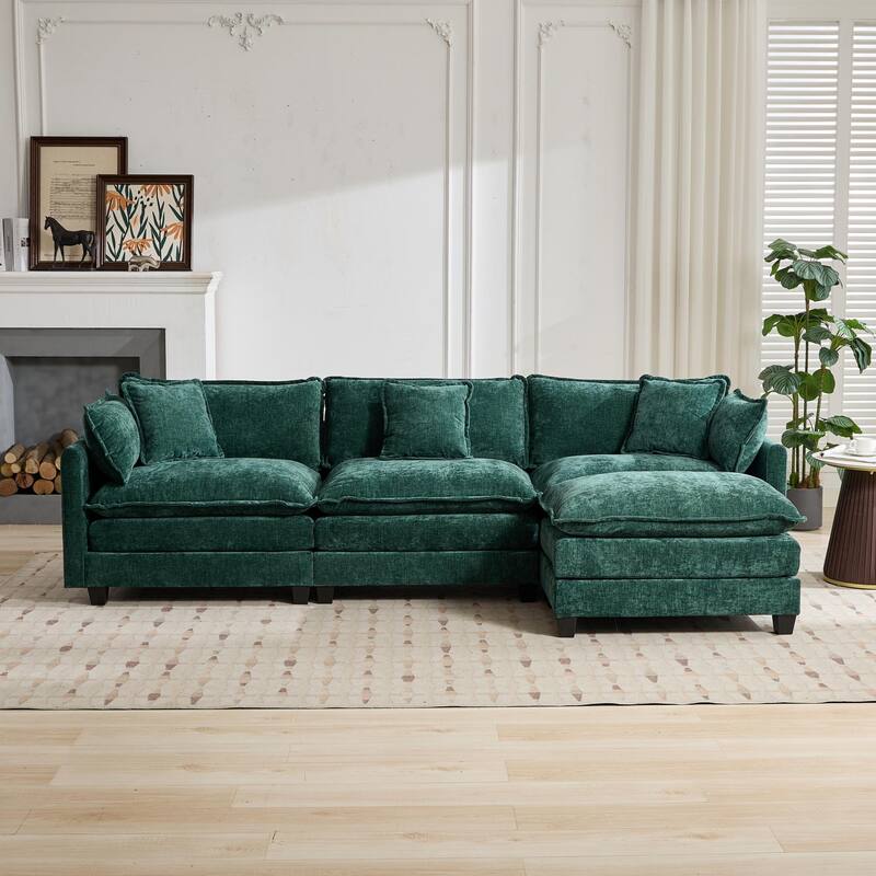 Roomfitters Large Upholstered 3-Seater Sofa with Plush Cushions and Pillows, Modern Cloud Couch for Living Room