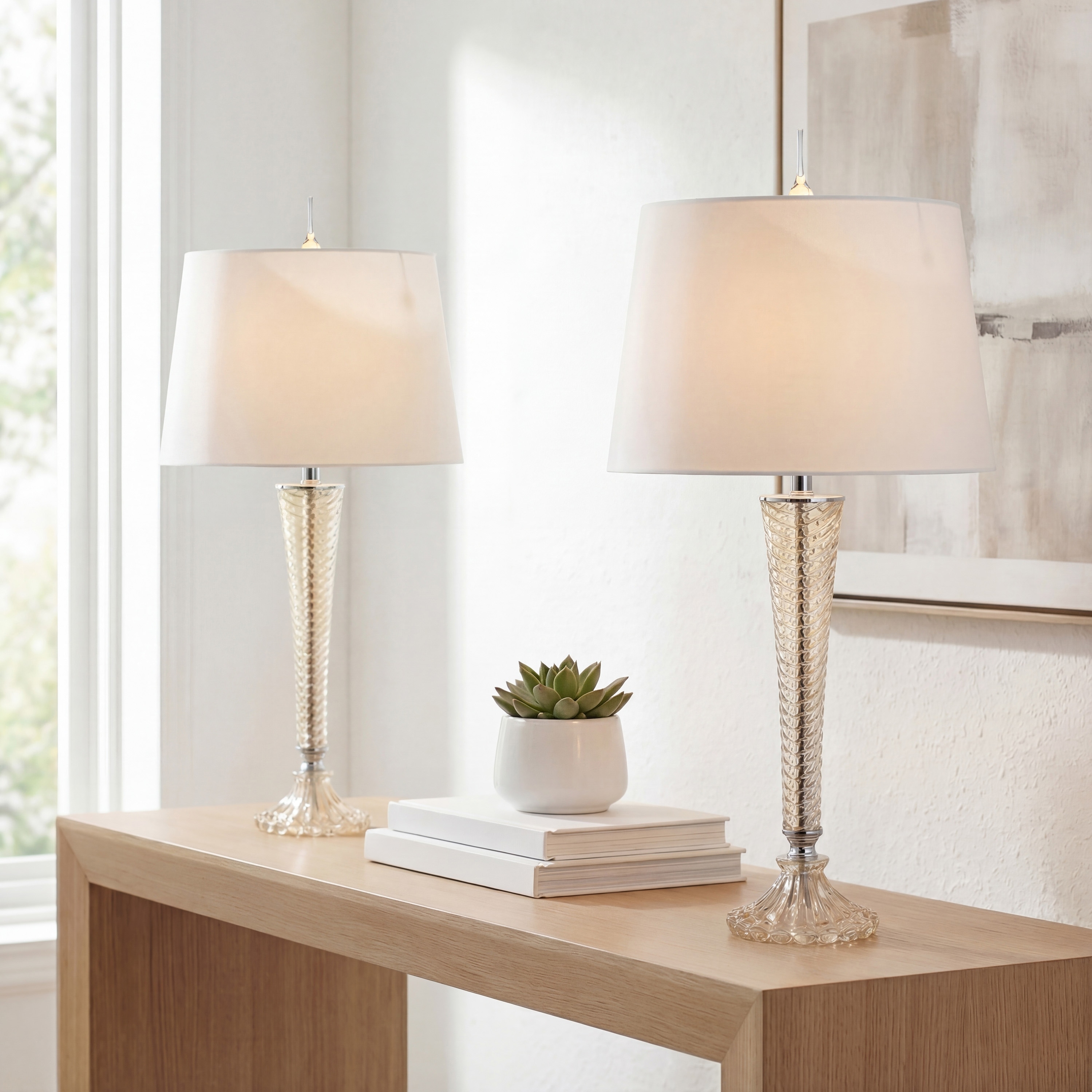 JONATHAN Y Maddie 32" Glass LED Table Lamp, Champagne (Set of 2)