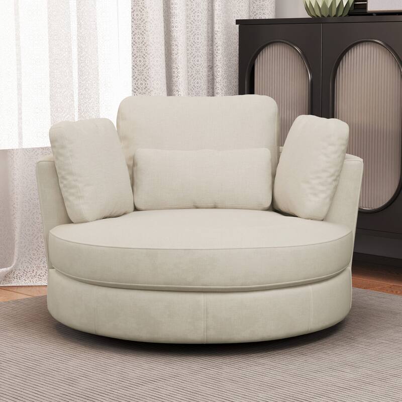 50.2"W Accent Barrel Chair,360° Swivel Club Chair with Metal Base