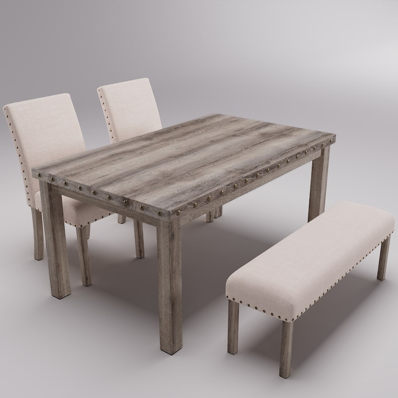 Morden Fort Rustic Farmhouse Rectangular Dining Set, Living Room Bench Set of 4