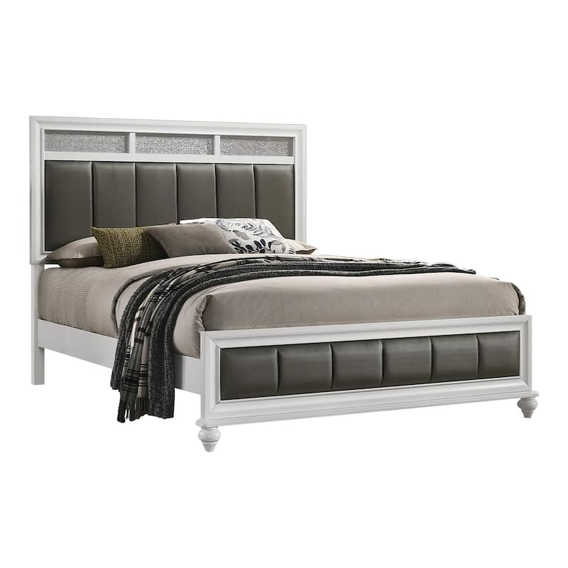 Upholstered Bed, Grey and White - California King