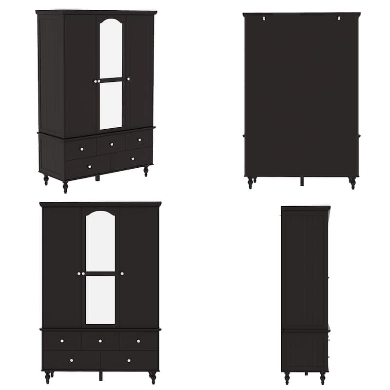 70.9"H Lacquered Wardrobe Armoires Wooden Closet with Mirror Door