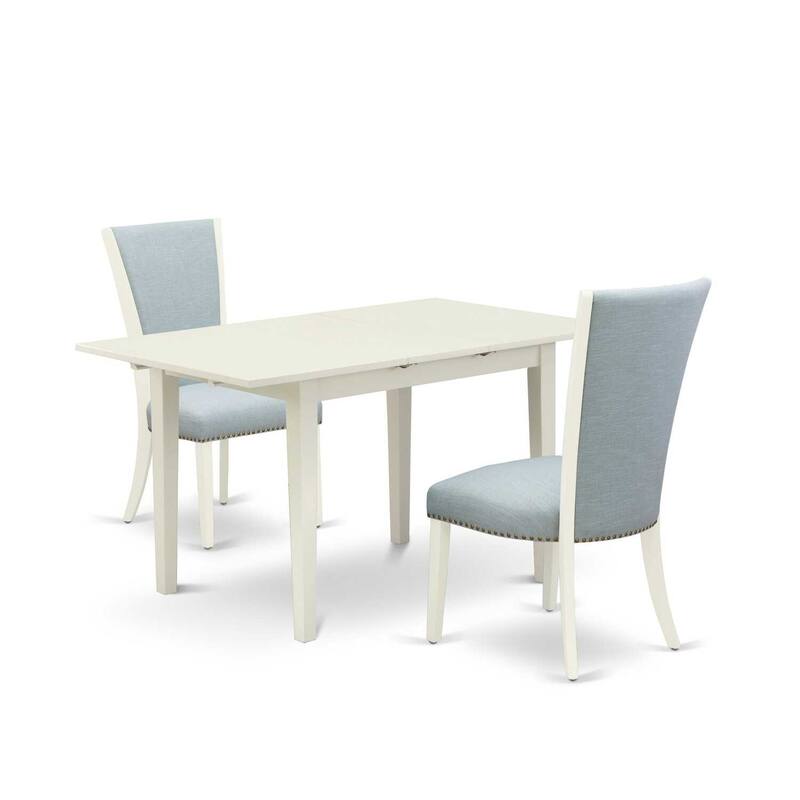 HomeStock 3-Pc Linen White Finish Rectangular Solid Wood Top with Butterfly Leaf Dining Table Set