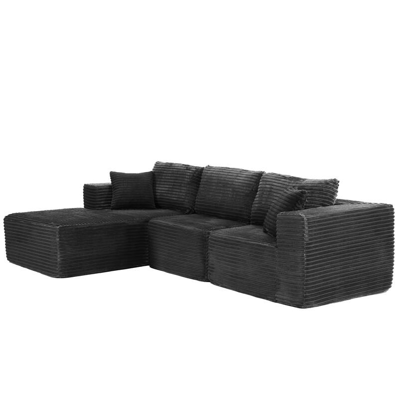 Dovelina Convertible Plush Corduroy Foam-Filled Sleeper Sofa Chaise for Living Room