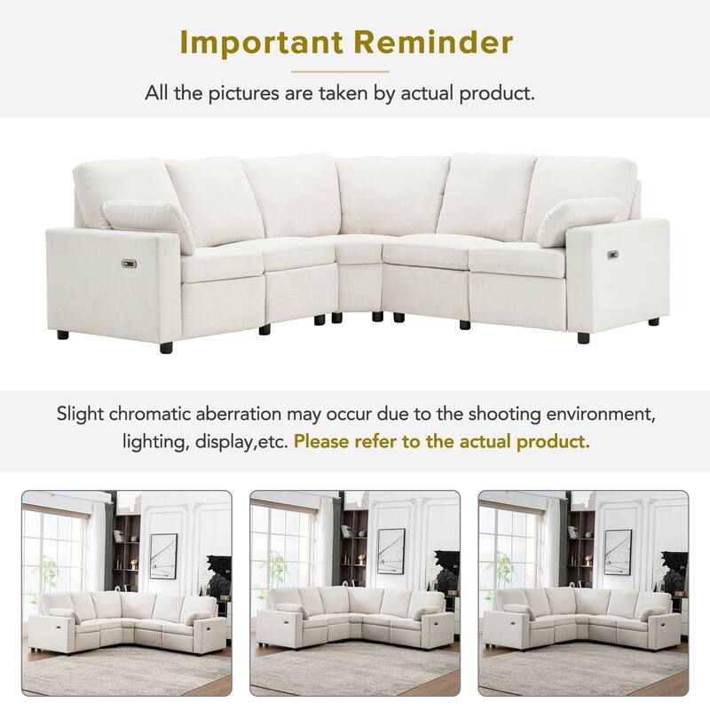 88.9" Linen Power Recliner Sectional Sofa with Storage Drawers
