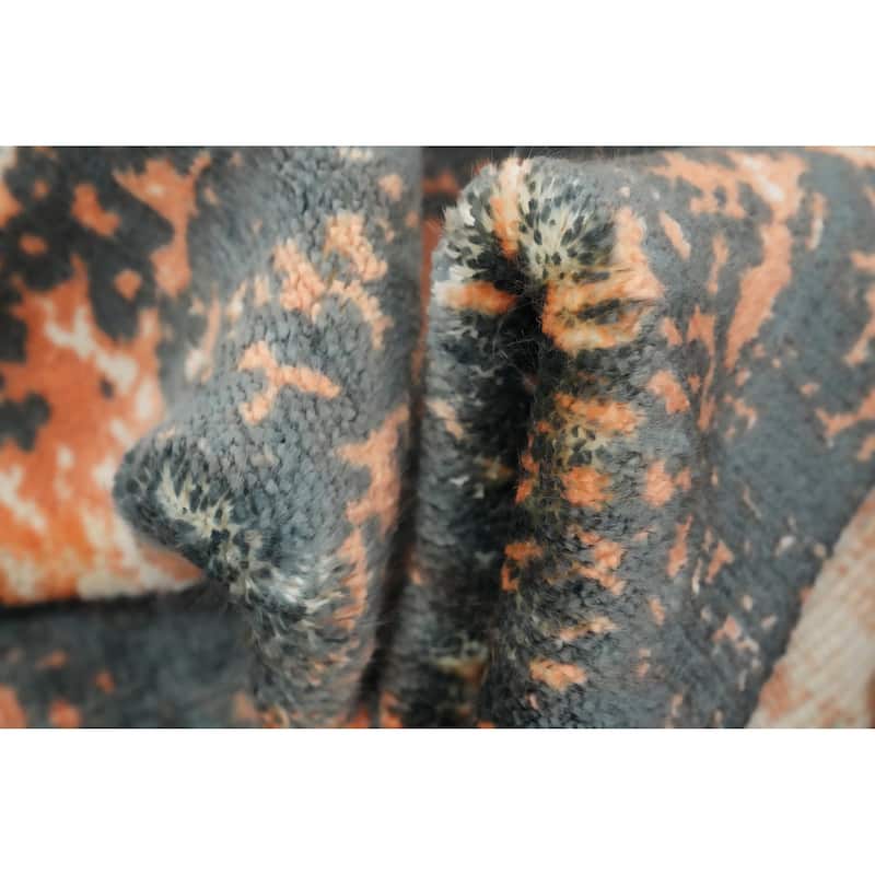 Hand Knotted Oriental Viscose Silk Carpet Modern Abstract Oranges & Rust Abstract Area Rug - 4' 0'' X 2' 0''