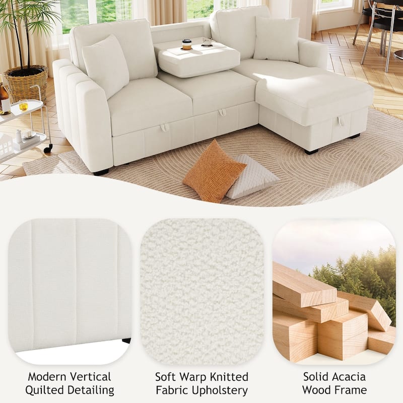 90" L-Shaped Warp Knitted Fabric Sectional Sofa with Storage Chaise