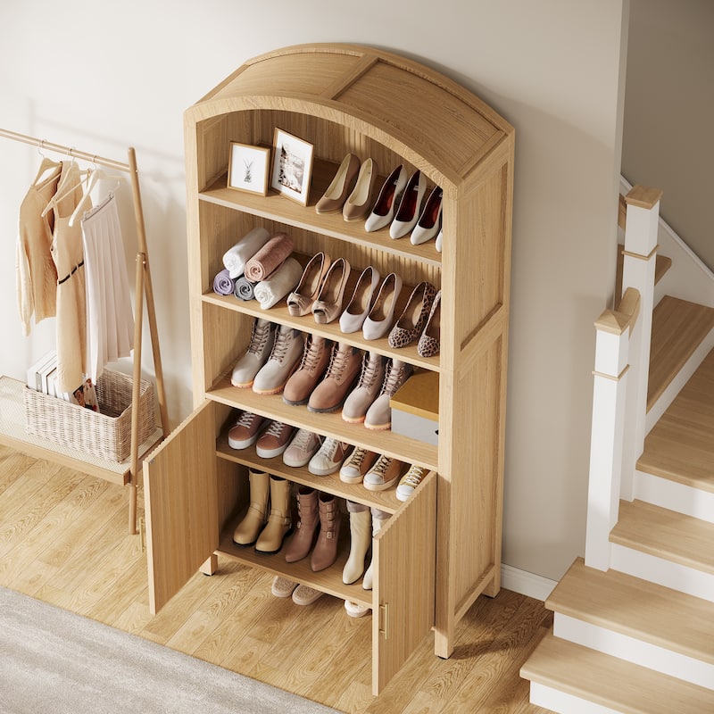 71'' Tall Arched Shoe Cabinet with Door, 5-Tier Shoe Storage Organizer