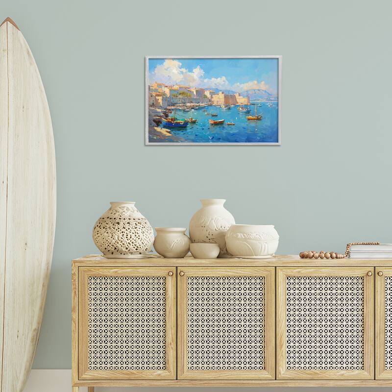 Stupell Nautical Harbor Coastal Town Framed Giclee Art Design By LSR Design Studio