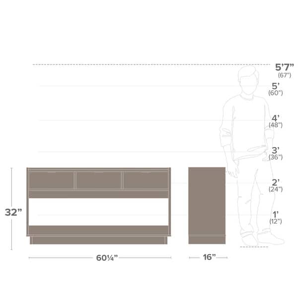 dimension image slide 1 of 4, Prepac Simply Modern 60.25" W Entryway Table, Narrow Console Table with 3 Drawers, Media Console Table with Storage