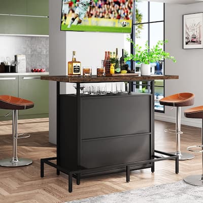 3-Tier Home Bar Unit with Glasses Holder and Wine Storage - 19.7"D x 47.24"W x 43.3"H