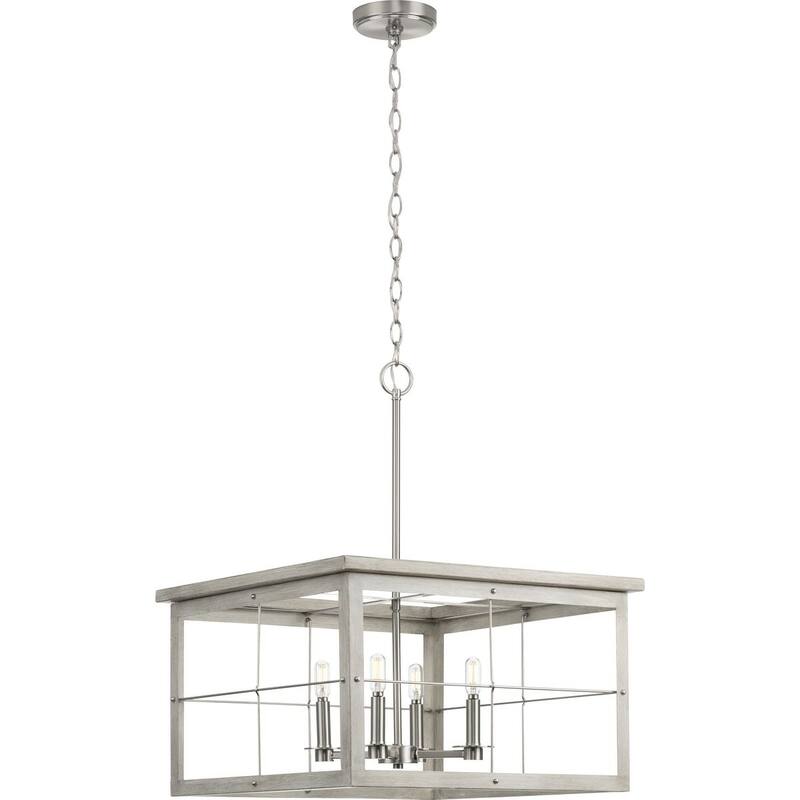 Hedgerow Collection 4-Light Grey Washed Oak Farmhouse Chandelier Light - 21.375 in x 21.375 in x 12.8125 in