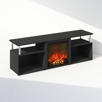 Furinno Jensen Open Storage No Heat Decorative Electric Fireplace TV Stand for TV up to 70 Inch