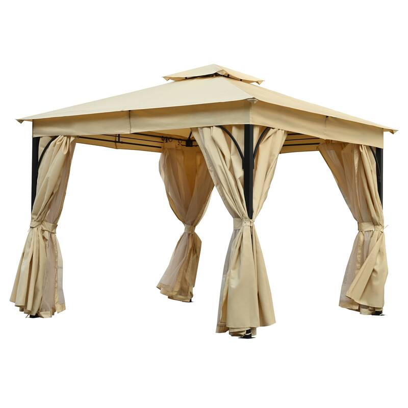 10x10 FT Outdoor Gazebo Tent with Double Roofs and Mosquito Netting