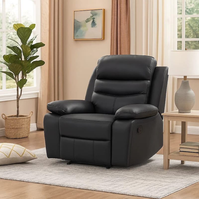 Hanna Manual Reclining Chair, Black Top Grain Leather