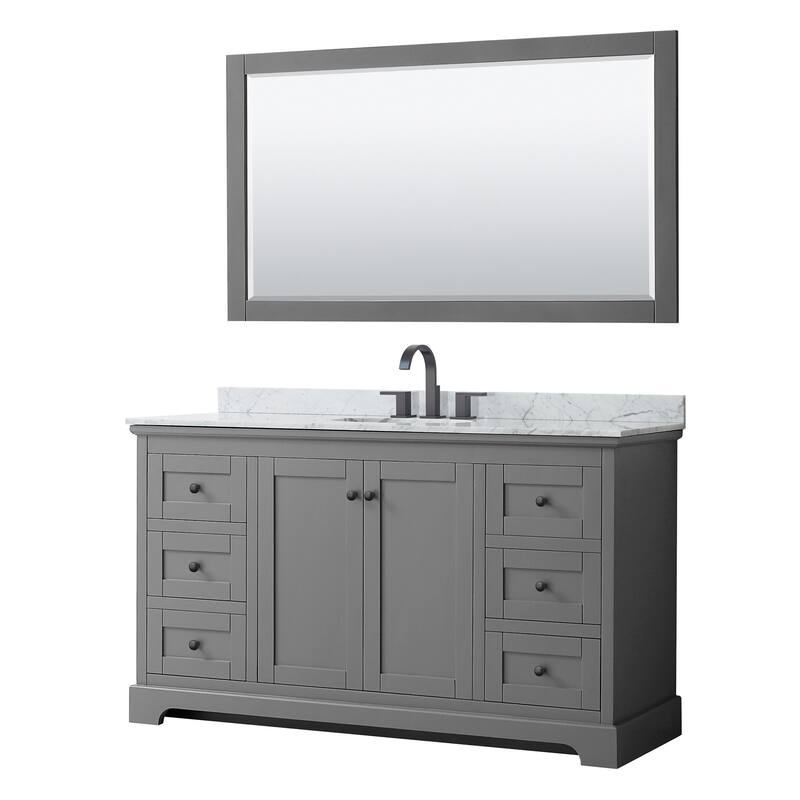 Wyndham Collection Avery 60" Free Standing Single Basin Vanity Set - Dark Gray / White Carrara Marble Top / Matte Black - Steel Finish