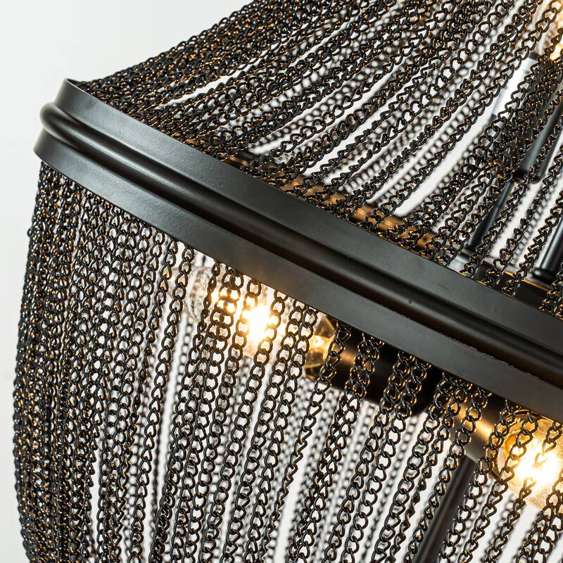 6-Light Modern And Contemporary Matte Black French Empire Chainmail Chandelier