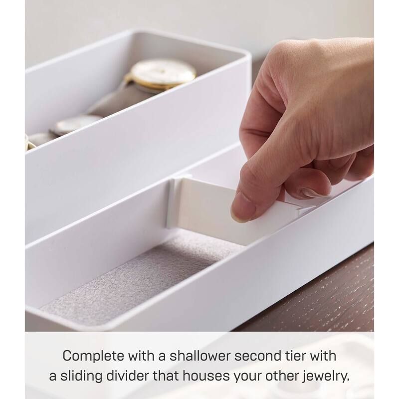 Yamazaki Home Stacking Accessories or Watches Case - Two Styles, Plastic and Wood, Watches - L 3.1 x W 9.4 x H 4.5 inches