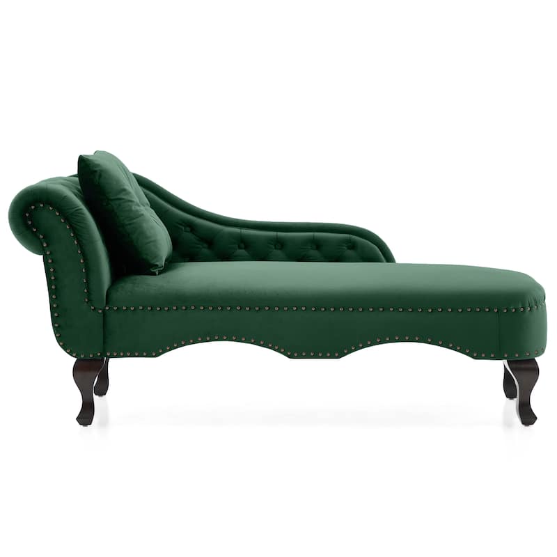 Christopher Knight Home - Bressi Modern Velvet Upholstered Chaise Lounge with Tufted Backrest, Nailhead Trim & Pillow