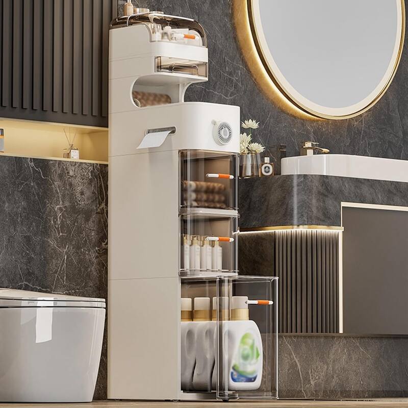 7-Tier Bathroom Storage Cabinet with Drawers and Toilet Paper Holder