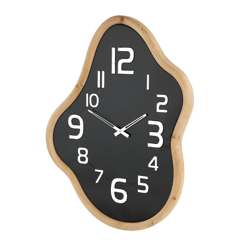 Metal Wavy Decorative Wall Clock with Brown Frame and White Accents - Black - Roche River Decor - 2"W x 25"L x 32"H