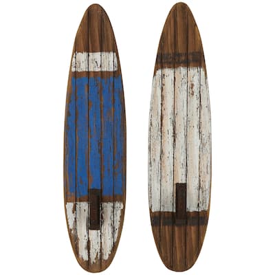 Wood Surfboard Wall Hook - Set of 2 White - Roche River Decor - 4"W x 6"L x 27"H