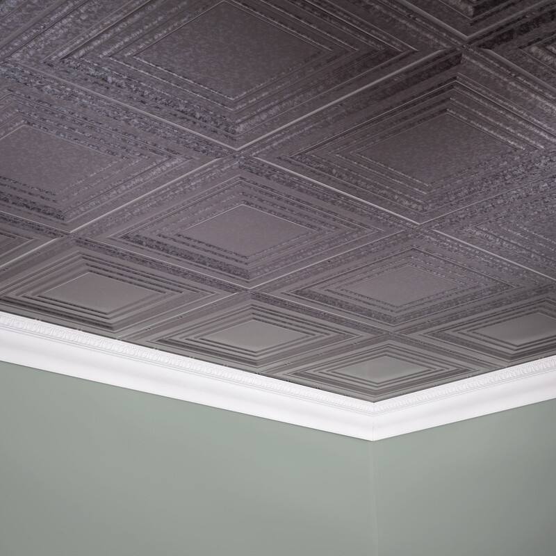 FASÄDE Traditional Style 3 Decorative Vinyl 2ft x 4ft Glue Up Ceiling Panel in Galvanized Steel (5 Pack)