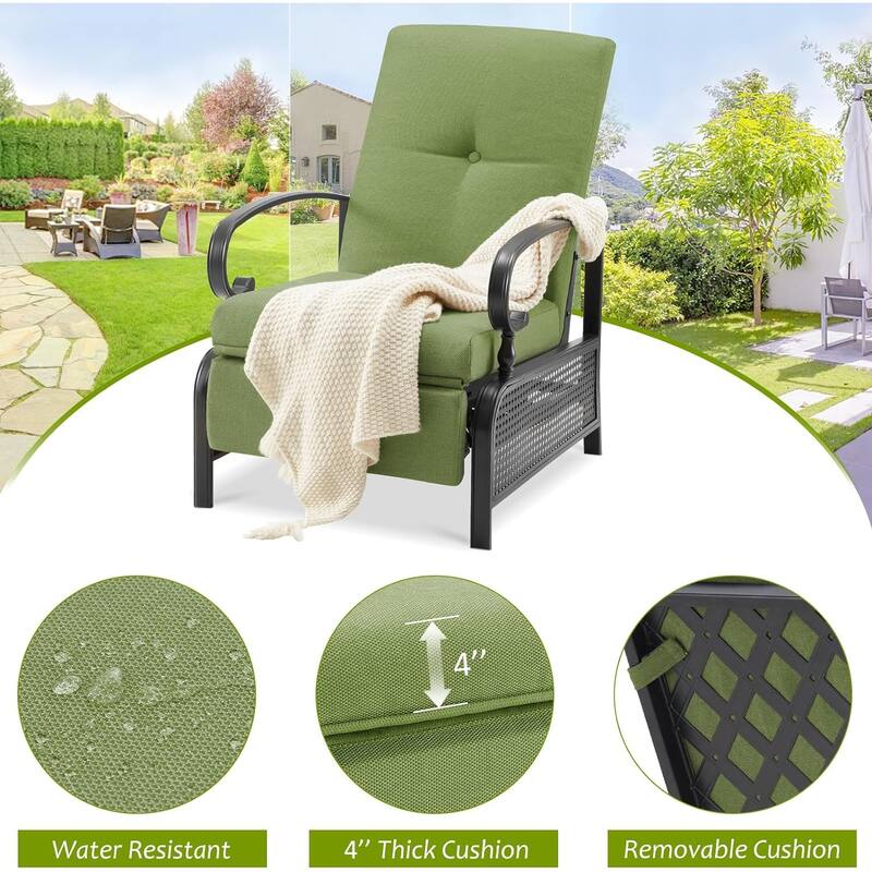 AECOJOY Outdoor Adjustable Cushioned Metal Patio Recliner Lounge Chair (Set of 2)