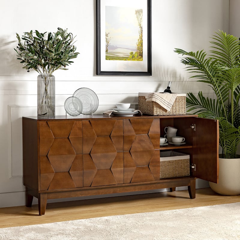 Silakan Mid-Century Modern 4-Door Large Storage Sideboard with Solid Wood Legs by HULALA HOME