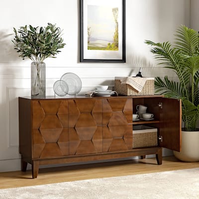 Silakan Mid-Century Modern 4-Door Large Storage Sideboard with Solid Wood Legs by HULALA HOME