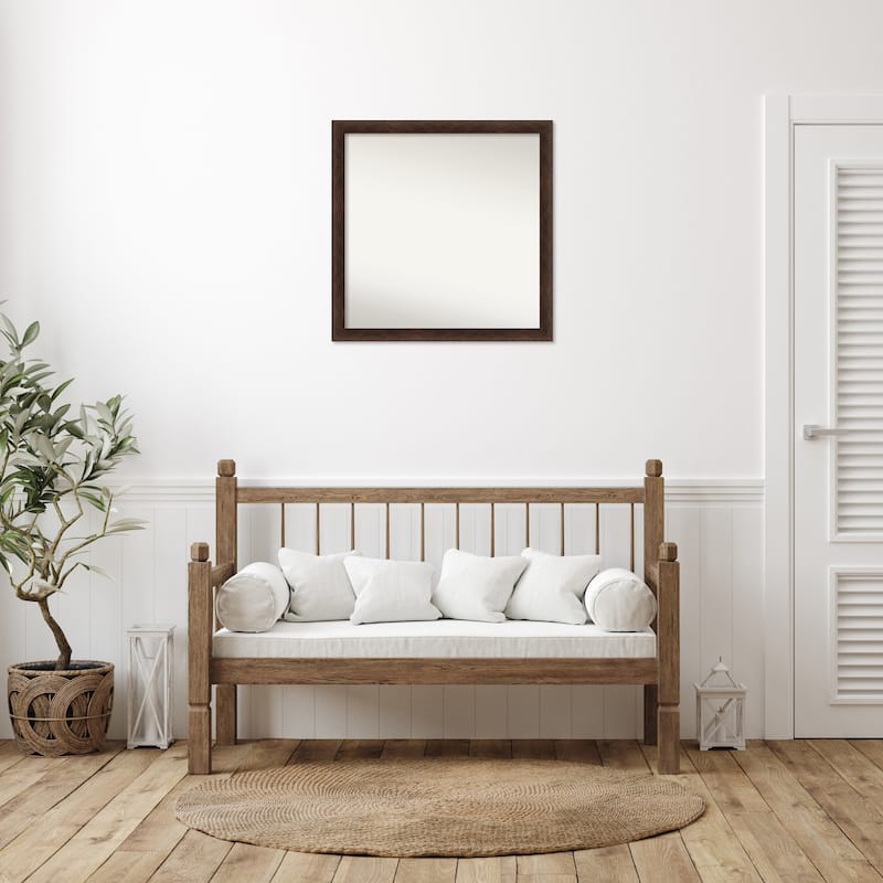 Warm Walnut Narrow Non-Beveled Wood Framed Wall Mirror - Warm Walnut Narrow