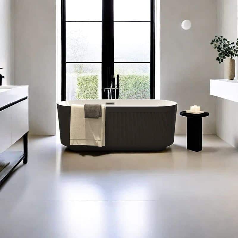 67" In. Acrylic Freestanding FlatBottom Design Soaking Tubs with Chrome Overflow and Pop Up Drain In Black - Black - 67*31.5*22.8 inchs