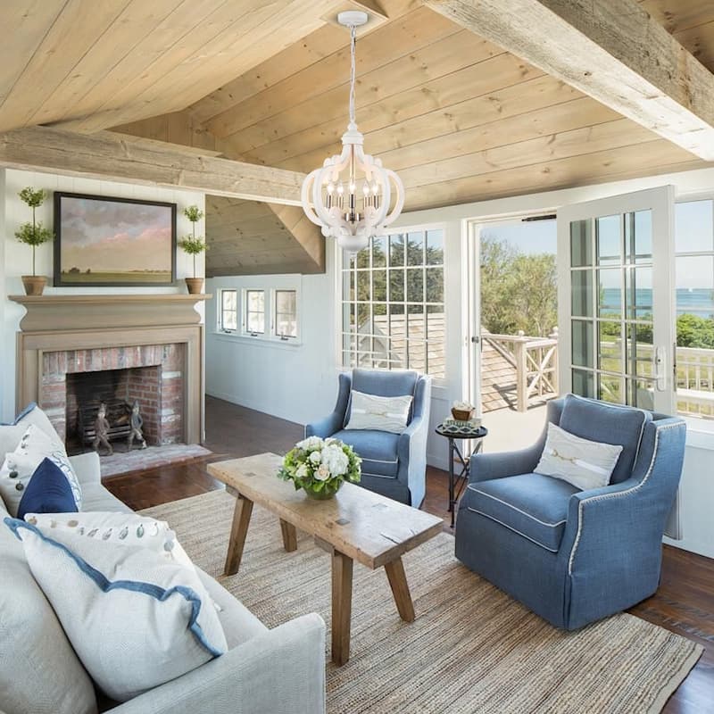 5-Light Country Wood Chandelier Light Fixture for Kitchen Island Dining Room