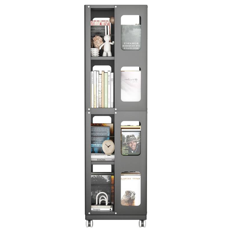 Grey 4-Tier Rotating Bookshelf Heavy Duty Steel Storage Shelf for Home Office Study Room - 16.54" x 16.54" x 54.72"