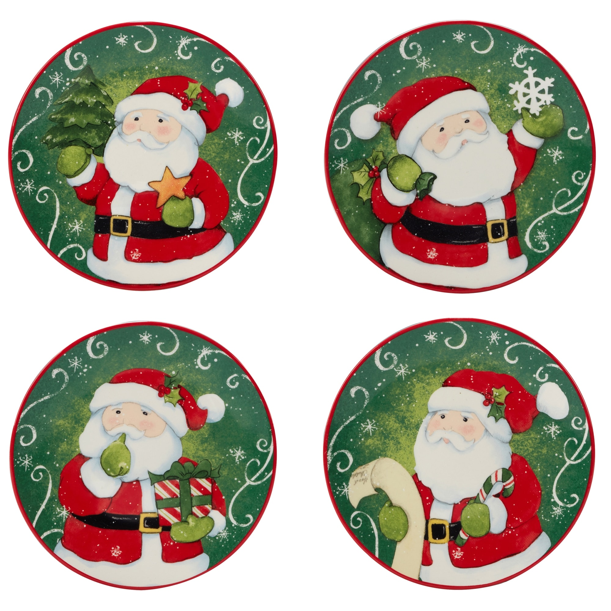 Certified International Holiday Magic Santa 6" Canape/Luncheon/Snack Plates, Set of 4